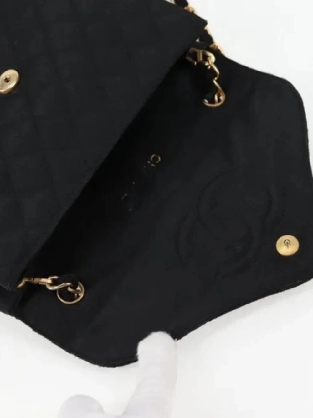 CHANEL Matelasse Chain Shoulder Bag Satin Black Gold CC Auth bs8554